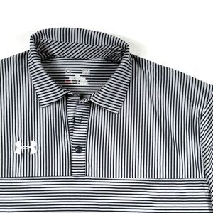 Under Armour Mens HeatGear Striped Polo Shirt Navy Blue White Large Loose Fit